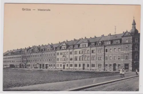 63562 Ak Gruß aus Gröba (Elbe) Weststrasse mit Hotel Thüringer Hof um 1920