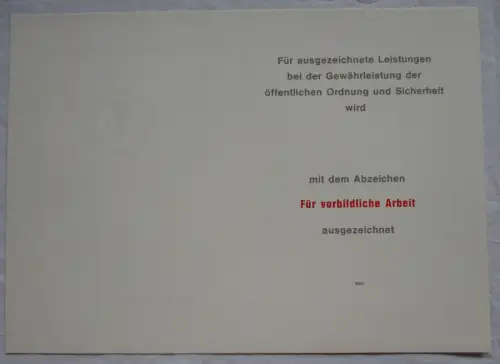 DDR Urkunde für vorbildliche Arbeit Deutsche Volkspolizei blanko (135452)