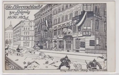 64816 Humor Ak Leizpig - Dei Löwenschlacht zu Leipzig am 19.10.1913