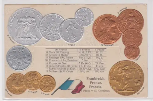 48046 geprägte Ak mit Münzen von Frankreich um 1900