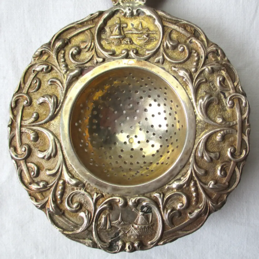 925er Silber Teesieb Holländerwindmühle Landschaftsansichten (116194) 2