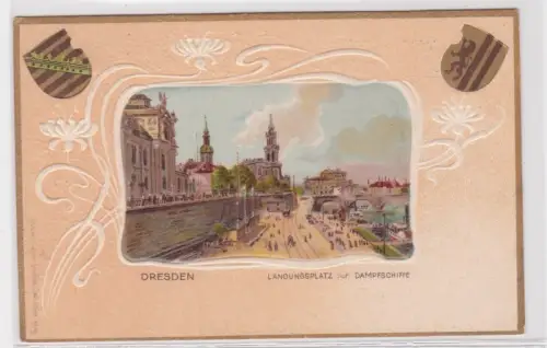 909377 Präge AK Dresden. Landungsplatz der Dampfschiffe. um 1940