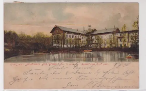 909383 AK Gruss aus Sanatorium Bad Grüna i. S. G. m.b.H. Ansicht vom Teich aus.