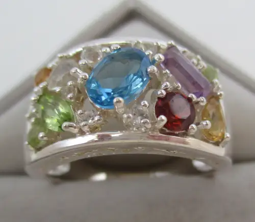 wunderbarer breiter Damen Ring 925 Sterling Silber mit bunten Steinen (142584)