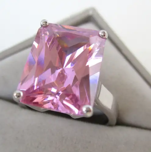 toller Damen Ring 925 Sterling Silber mit auffälligem rosa Stein (130014)