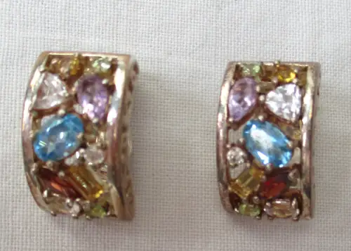 elegante 925er Sterling Silber Ohrringe Ohrklipser + farbige Edelsteine (110637)