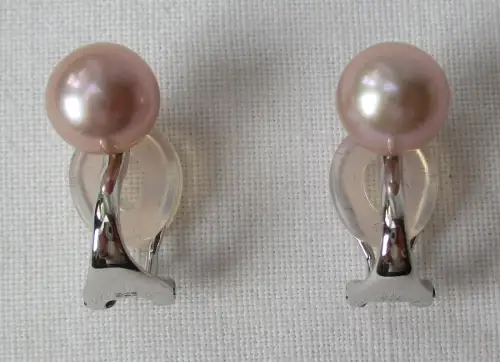 hochwertige 925er Sterling Silber Ohrringe Ohrklipser + rosa Perle (123316)