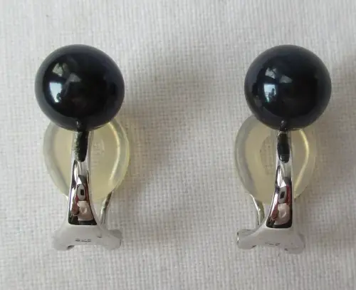 hochwertige 925er Sterling Silber Ohrringe Ohrklipser + schwarze Perle (126409)