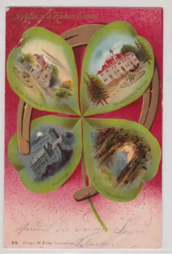 909493  Mehrbild AK Gruss v.d.Hohen Sonne.Vierblättriges Kleeblatt.Wartburg.1900