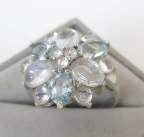 herrlicher großer 925er Silber Damen Ring mit Blüte aus Steinen (135486)