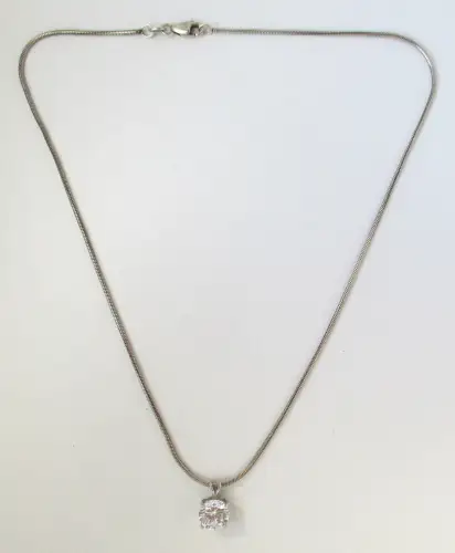 elegante 925er Silber Kette mit farblosem Edelstein Anhänger (126505)
