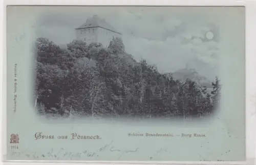 908650 AK Gruss aus Pössneck. Schloss Brandenstein. Burg Ranis. 1900