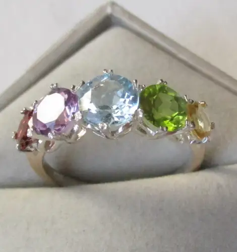 exlusiver 925er Silber Damen Ring mit 5 farbigen Steinen (142624)