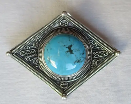 elegante 925er Silber Brosche / Anhänger mit Türkis Edelstein (114049)