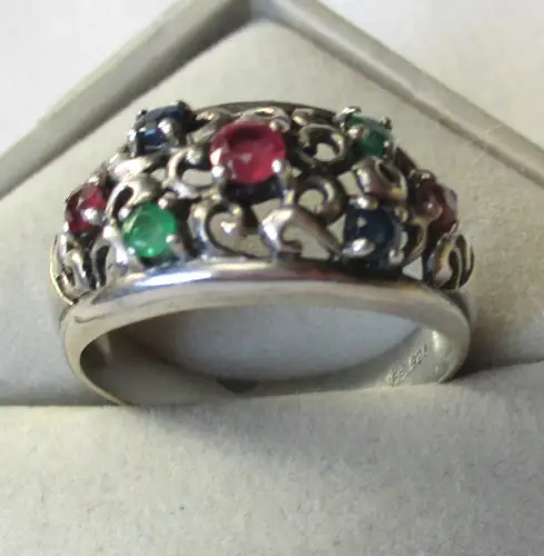 925er  Regards Silberring mit Rubinen, Smaragden, Saphiren (168044)