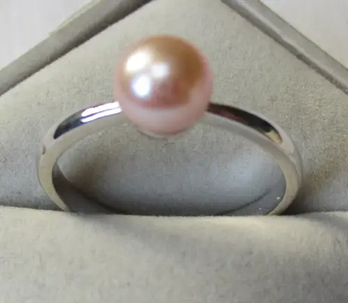 schlichter 925er Silber Damenring mit einer rosa Süßwasserperle (159900)