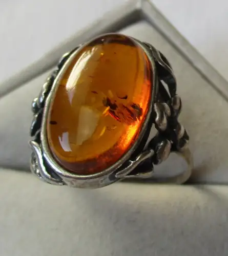 eleganter 925er Sterling Silber Ring Bernstein mit verziertem Ringkopf (159785)