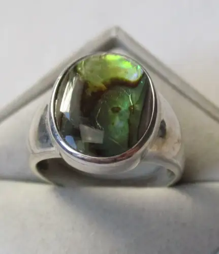wunderbarer Damenring 925er Silber mit grünem marmoriertem Stein (157158)