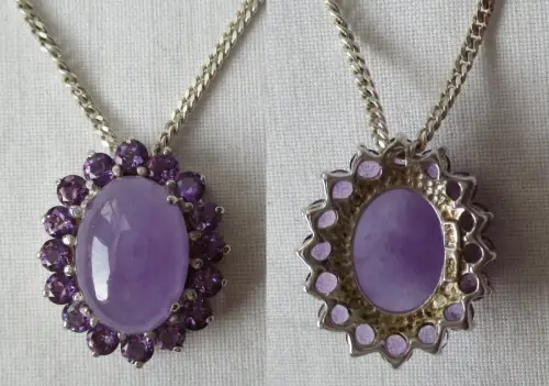 elegante 925er Sterling Silber Kette mit Amethyst Edelstein Anhänger (110135)