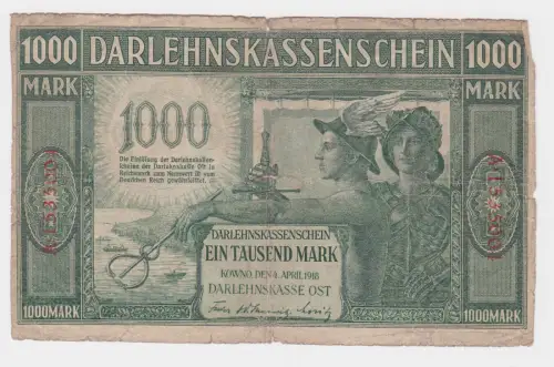 1000 Mark Banknote Darlehnskasse Ost Sitz in Kowno 4.4.1918 (103779)