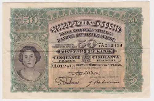 50 Franken Banknote Schweiz 25.09.1929 Schweizerische Nationalbank (101295)
