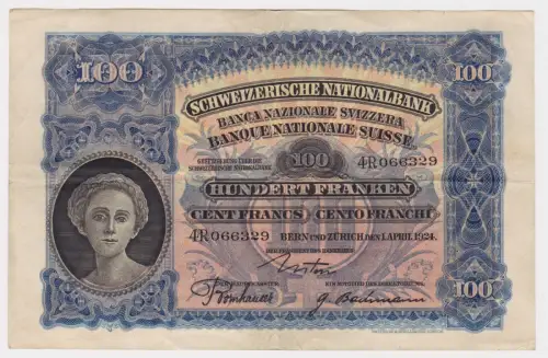 100 Franken Banknote Schweiz 01.04.1924 Schweizerische Nationalbank (103847)