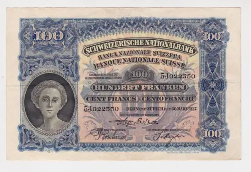 100 Franken Banknote Schweiz 30.03.1927 Schweizerische Nationalbank (100924)