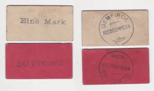 50 Pfennig & 1 Mark Banknoten Notgeld Gemeinde Niederwiesa ohne Jahr  (100543)
