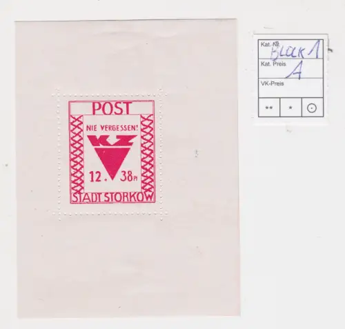 Deutsche Lokalausgabe Stadt Storkow Block 1A "Nie vergessen" ungebraucht /107418