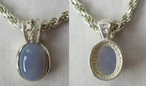 elegante 925er Sterling Silber Kette mit violettem Edelstein Anhänger (110295)