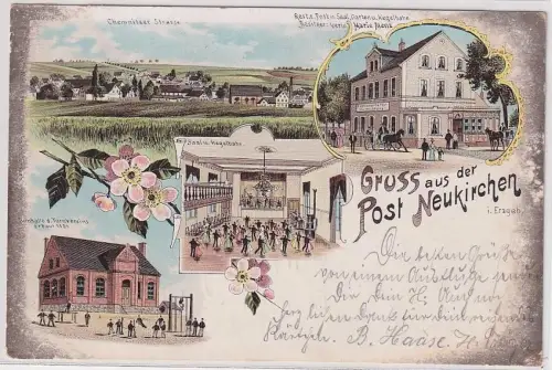 66070 Ak Lithographie Gruß aus der Post Neukirchen im Erzgebirge 1905