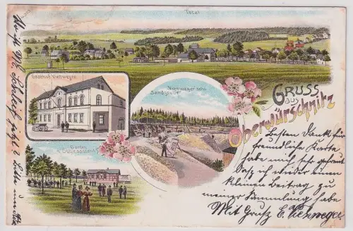 41971 Ak Lithographie Gruß aus Oberwürschnitz Gasthof, Viehweger usw. 1900
