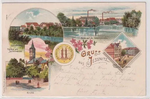 62712 Ak Lithographie Gruß aus Jessnitz neue Post & Raguhner Straße usw. 1902