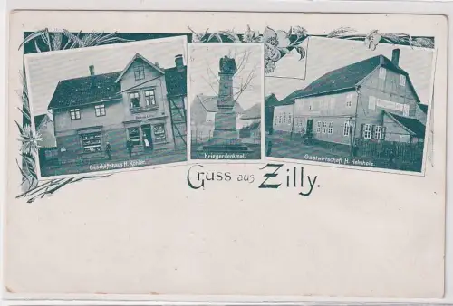 61230 Mehrbild Ak Gruß aus Zilly Geschäftshaus, Gasthaus, Kriegerdenkmalum 1900