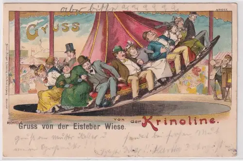 62873 Ak Lithographie Gruß von der Eisleber Wiese "Krinoline" 1899