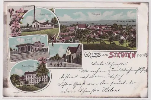 63589 Ak Lithographie Gruß aus Stedten, Bahnhof, Pumpstation usw. 1898