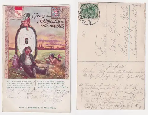 33979 Ak Gruß vom Schützenfest in Mainz 1913 mit Sonderstempel