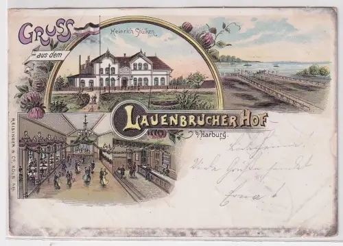 48209 Ak Lithographie Gruß aus dem Lauenbrucher Hof bei Harburg 1905