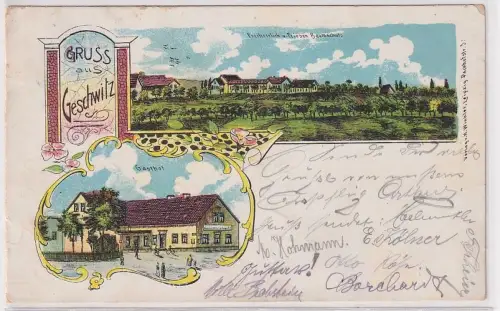 17288 Ak Lithographie Gruß aus Geschwitz Gasthof, Baumschule 1912