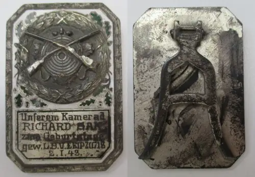 Plakette Unserem Kamerad zum Geburtstag gew. LBV Leipzig 1943 (145560)