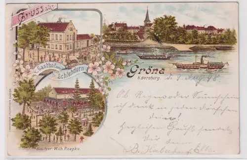44243 Ak Lithographie Gruß aus Gasthof zum Schleedorn Gröna bei Bernburg 1898