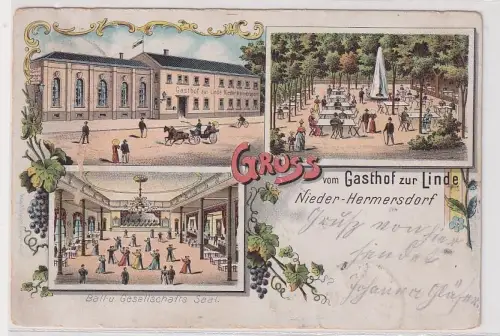 18932 Ak Lithographie Gruß vom Gasthof zur Linde Nieder-Hermersdorf 1903