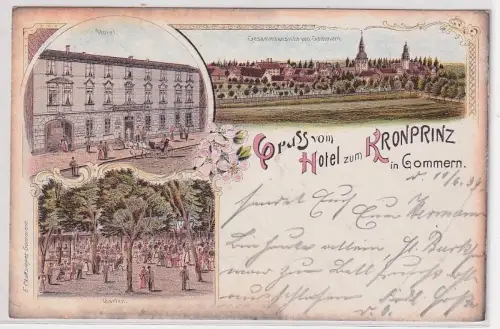 38485 Ak Lithographie Gruß vom Hotel zum Kronprinz in Gommern 1899