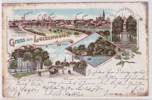 57874 Ak Lithographie Gruß aus Luckenwalde Kriegerdenkmal, Elsthal usw. 1899