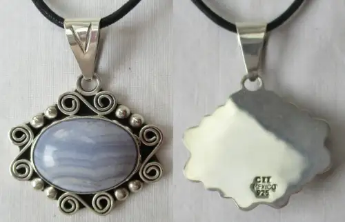 925er Sterling Silber Halskette + Kettenanhänger mit großem Achat (116205)