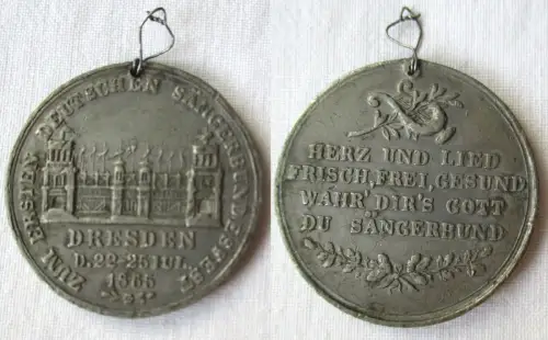 seltene Zinn Medaille Deutsches Sängerbundesfest Dresden 1865 (137694)