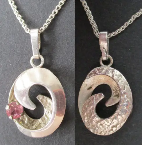 eleganter 835er Silber Halskette + Kettenanhänger mit rosa Rubin (118333)