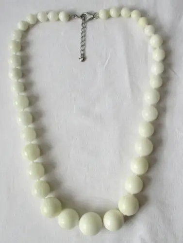 elegante 925er Silber Perlen Halskette Jadeit weiße Jade (120458)