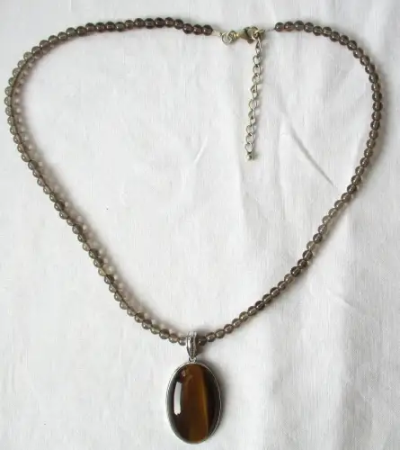 elegante 925er Silber Halskette Rauchquarz mit Tigerauge Anhänger (123660)