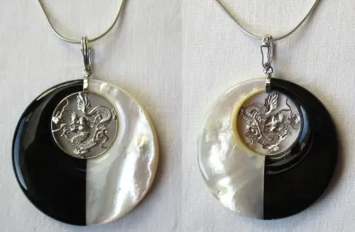 eleganter 333er Weißgold Anhänger Yin Yang Drache + Silberkette (126364)